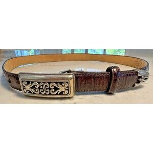 BRIGHTON M 37" Brown Croc Embossed Leather Belt Western Filigree Buckle